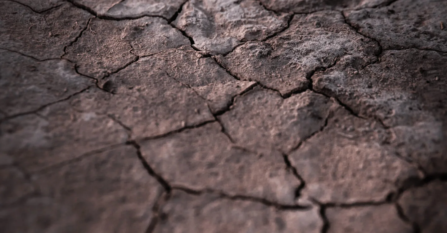 Sol argileux craquelé, illustrant la valorisation des terres polluées